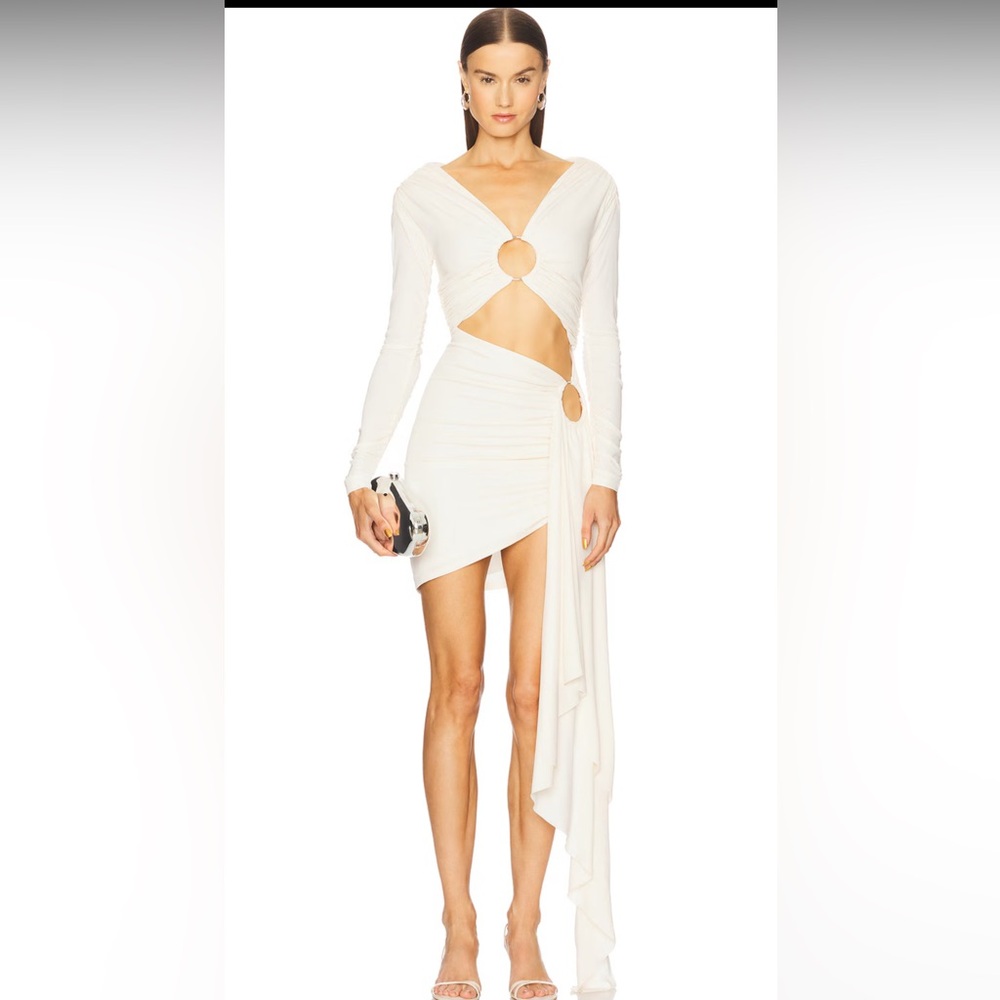 Michael Costello White Asymmetrical Cut-Out Dress